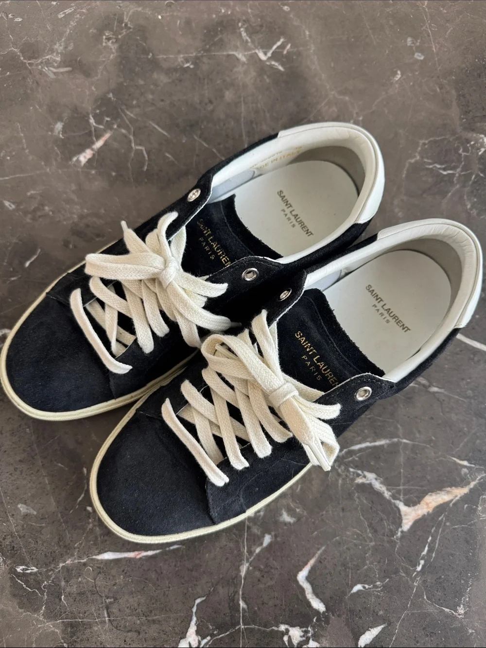 Saint Laurent Black and White Court Sneakers - Distressed suede - Picture 8 of 8